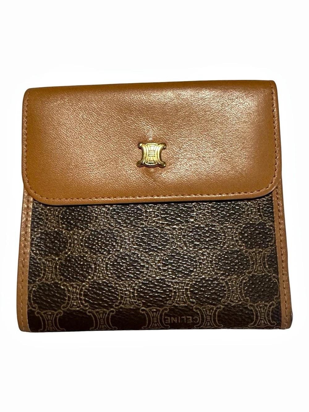 Celine Vintage Macadam Triomphe Bifold Wallet Brown
